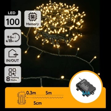 Aigostar - LED spoljni niz 100xLED/8 funkcija, napajanje 3xAA, 5,3 m, IP44, topla bela