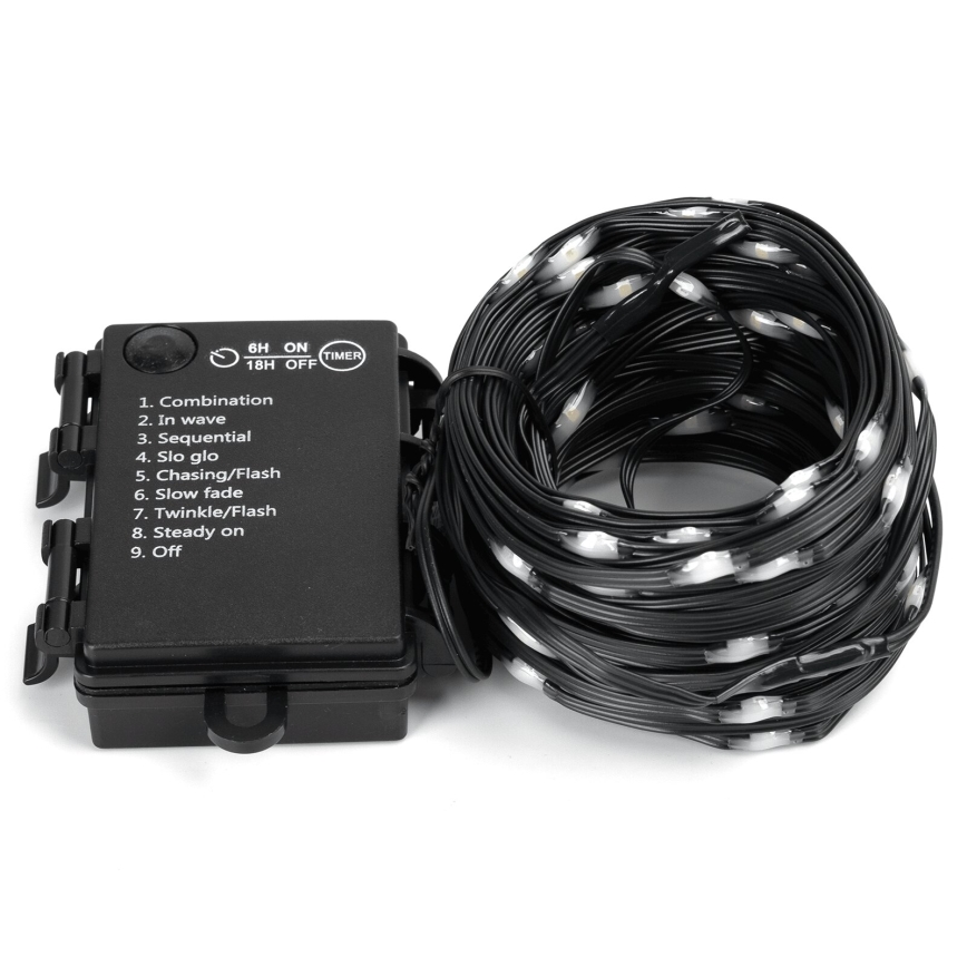 Aigostar - LED spoljni niz 50 x LED / 8 režima, napajanje 3x AA, dužina 5,3 m, IP44, hladno belo svetlo