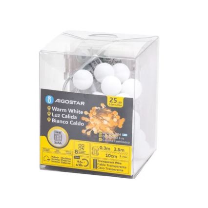 Aigostar-LED spoljni niz lampica 25xLED/3xAA/8 funkcija 2,8 m IP44 topla bela