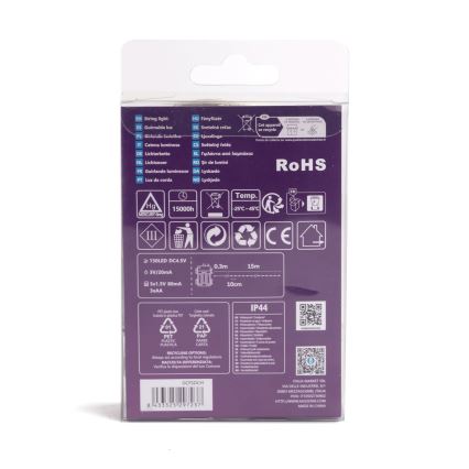 Aigostar - LED spoljni svetleći niz 150xLED/8 funkcija 3xAA 15,3m IP44 topla bela