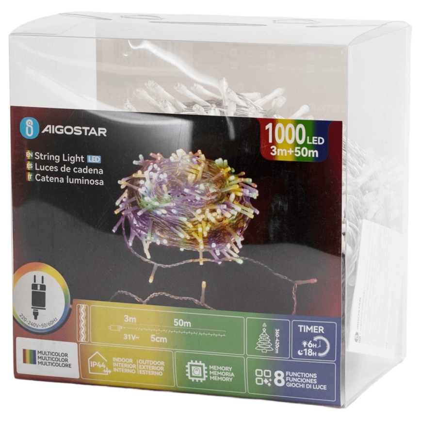 Aigostar - LED spoljni svetlosni lanac 1000xLED/8 funkcija, 53 m, IP44, višebojan