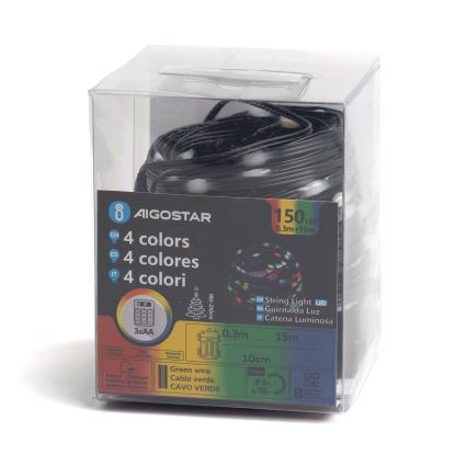 Aigostar -LED spoljni svetlosni lanac 150xLED/8 funkcija 3xAA 15,3m IP44 višebojni