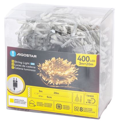 Aigostar - LED spoljašnji niz 400xLED/8 funkcija 20m IP44 topla bela