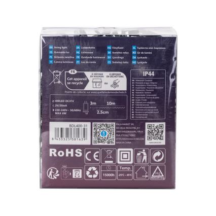 Aigostar - LED spoljni svetlosni lanac 400xLED/8 funkcija 13m IP44 hladna bela