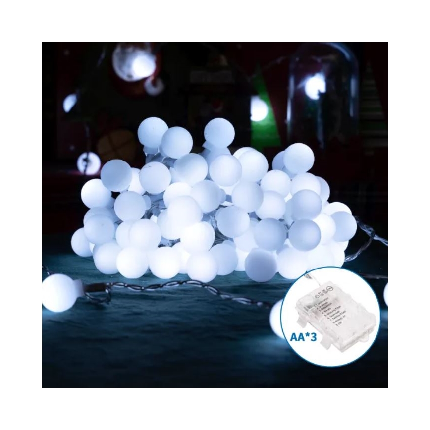 Aigostar - LED božićni lanac za spoljašnju upotrebu 50xLED/3xAA/8 funkcija 5,3 m IP44 hladna bela