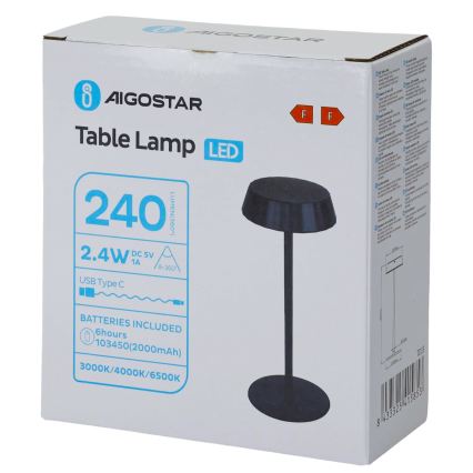 Aigostar - LED prigušiva stona lampa AMBIENT LED/2,4W/5V 3000-6500K crna 2000 mAh