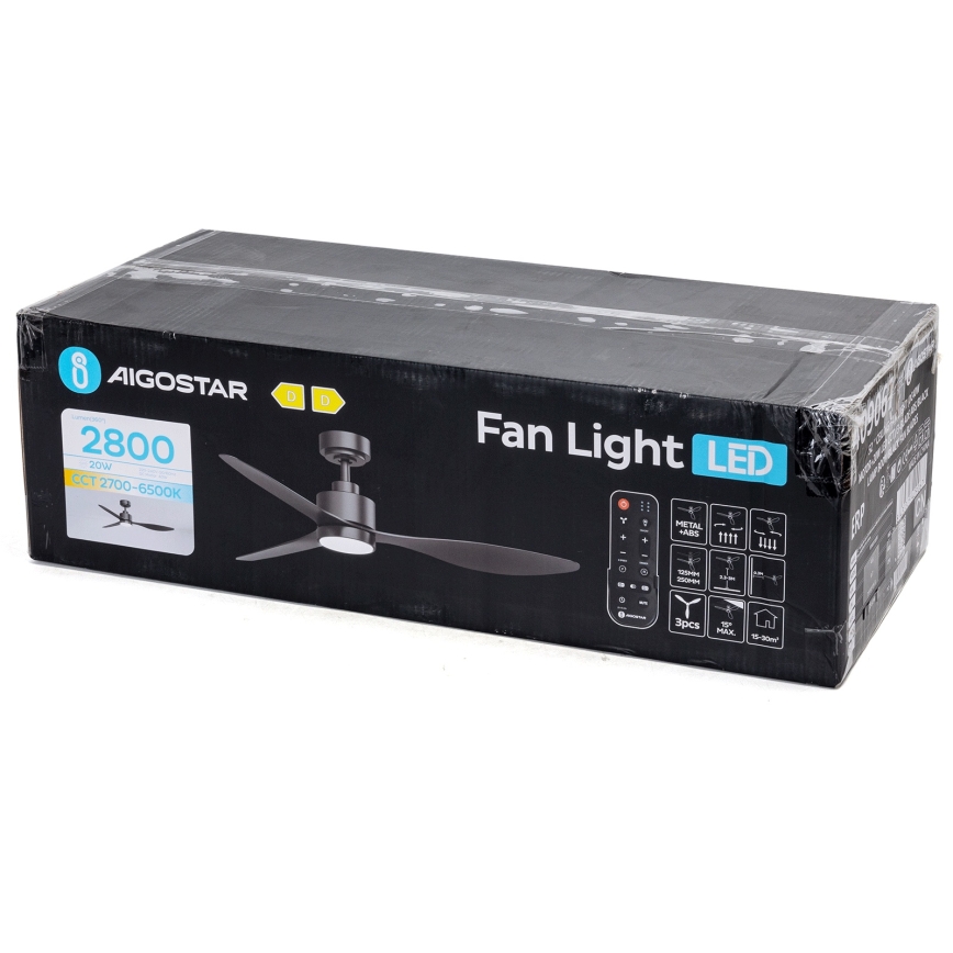 Aigostar - LED prigušiva plafonski ventilator LED/20W/230V 2700-6500K 132cm crna + daljinski upravljač