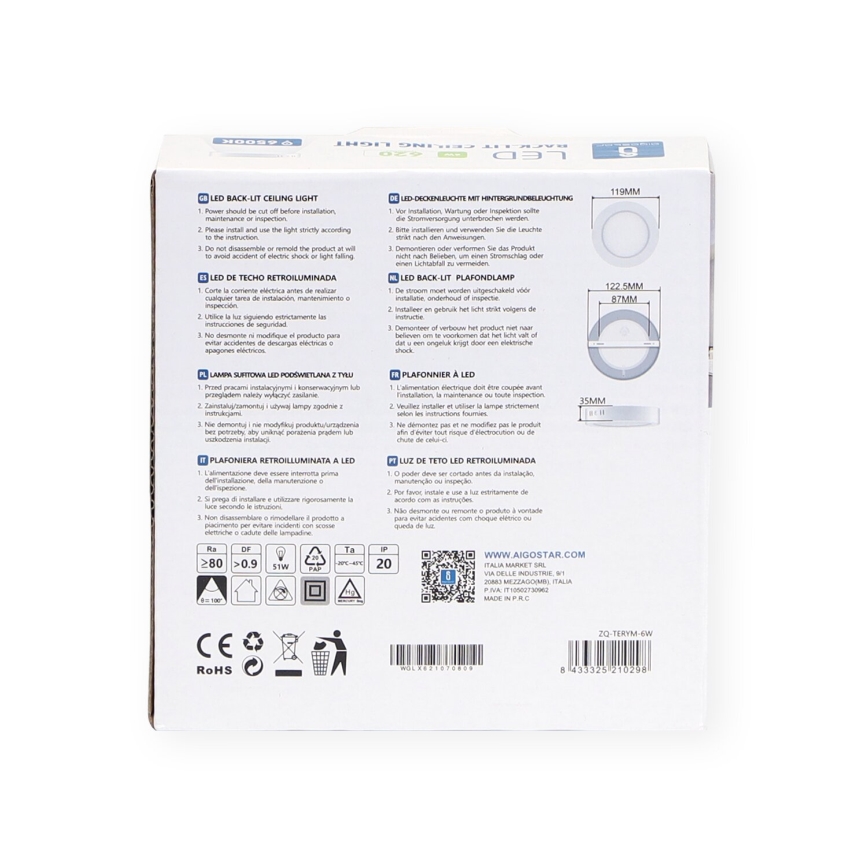 Aigostar - LED stropno nadgradno svetlo LED/6W/230V preč. 12,3 cm 6500K belo