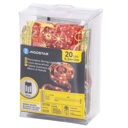 Aigostar - LED lanac 20xLED/3xAA 2 m topla bela, crvena