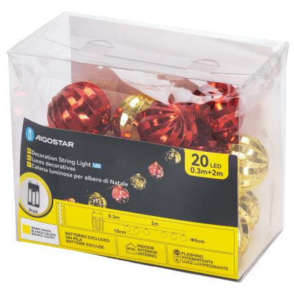 Aigostar - LED lanac 20xLED/3xAA, 2 m, topla bela