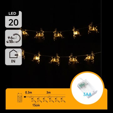 Aigostar - LED svetlosni lanac 20xLED/3xAA 3,3m sa sobovima