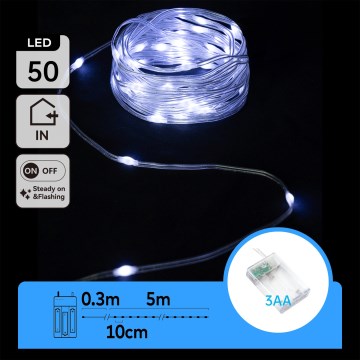 Aigostar - LED svetlosni lanac 50xLED/3xAA 5,3 m hladna bela