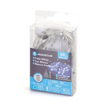 Aigostar - LED svetlosni lanac 50xLED/3xAA 5,3 m hladna bela