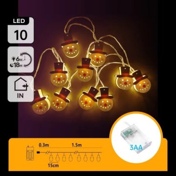 Aigostar - LED svetlosni niz 10xLED/3xAA 1,5 m topla bela Sneško