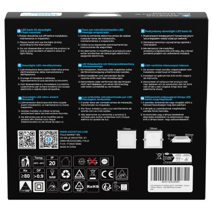 Aigostar - LED ugradna plafonska svetiljka LED/12W/230V 6500K 17,5x17,5 cm bela