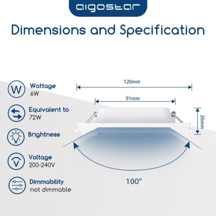 Aigostar - LED ugradna svetiljka LED/6W/230V 6500K 12x12 cm bela