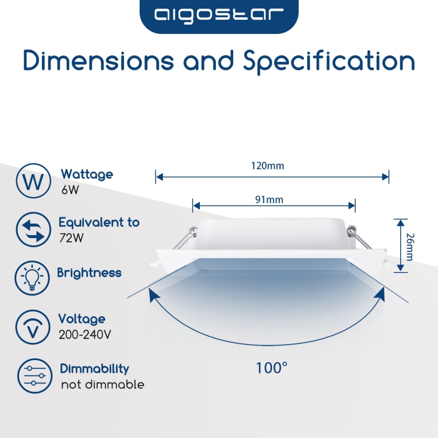 Aigostar - LED ugradna svetiljka LED/6W/230V 6500K 12x12 cm bela