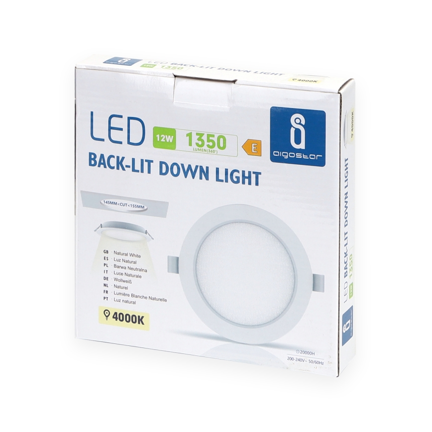 Aigostar - LED ugradno svetlo za spušteni plafon, 12W, 230V, 4000K, prečnik 17,5 cm, belo