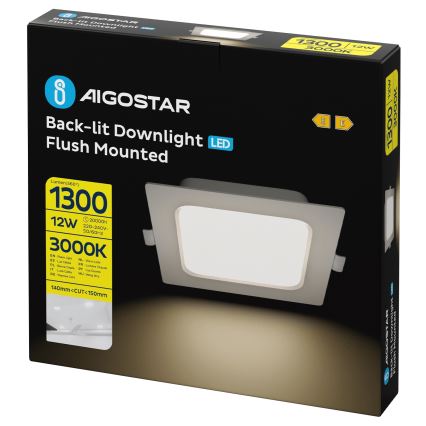 Aigostar - LED ugradno svetlo za spušteni plafon LED/12W/230V 3000K 17,5x17,5 cm bela
