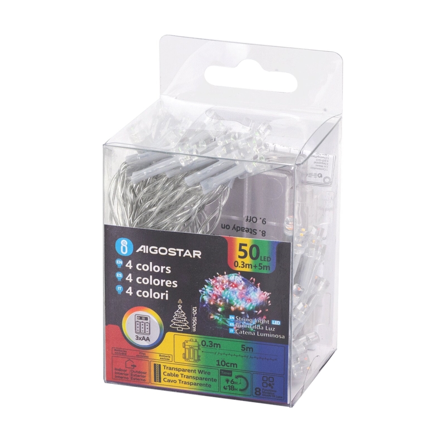 Aigostar - LED vanjski niz 50xLED/8 funkcija 3xAA 5,3m IP44 višebojni