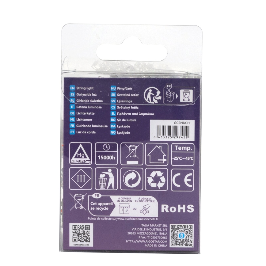 Aigostar - LED vanjski niz 50xLED/8 funkcija 3xAA 5,3m IP44 višebojni