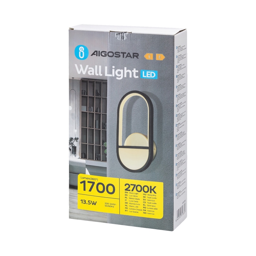 Aigostar - LED zidno svetlo LED/13,5W/230V 2700K crno/zlatno