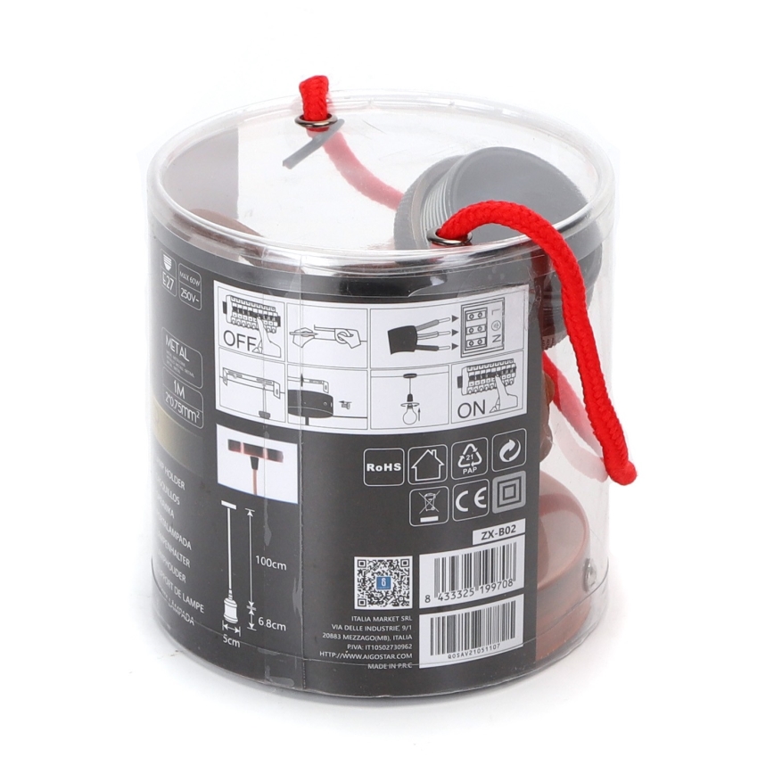 Aigostar - Napajajući kabel 1xE27/60W/230V bakrene boje