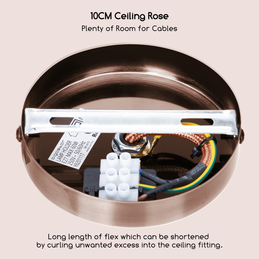 Aigostar - Napajajući kabel 1xE27/60W/230V bakrene boje