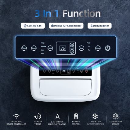 Aigostar - Pametna prenosiva klima 1337W/230V 12000 BTU Wi-Fi bela + daljinski upravljač