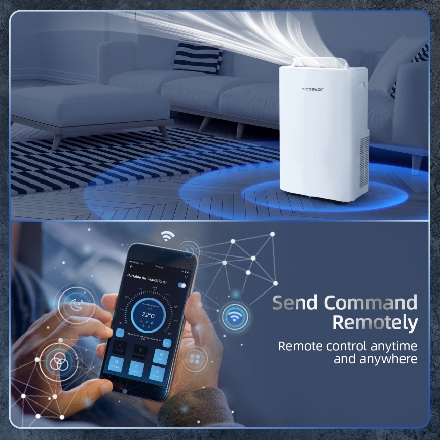 Aigostar - Pametna prenosiva klima 1337W/230V 12000 BTU Wi-Fi bela + daljinski upravljač