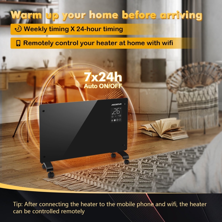 Aigostar - Pametni električni grejač/konvektor sa LCD displejem ECO/1000/2000W Wi-Fi