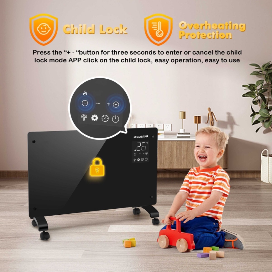 Aigostar - Pametni električni grejač/konvektor sa LCD displejem ECO/1000/2000W Wi-Fi