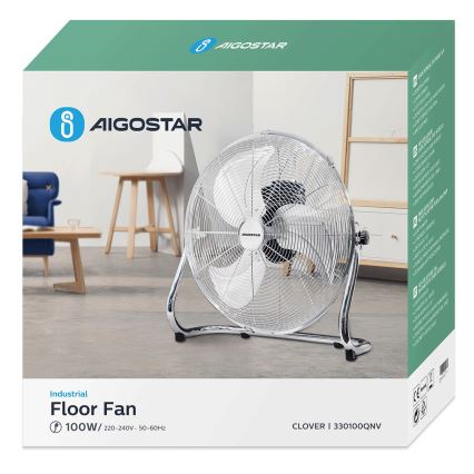 Aigostar - Podni ventilator 100W/230V prečnik 54 cm, sjajni hrom