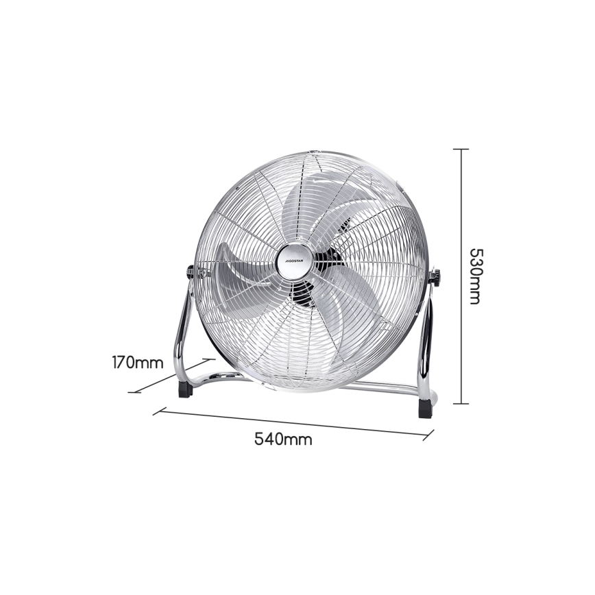 Aigostar - Podni ventilator 100W/230V prečnik 54 cm, sjajni hrom