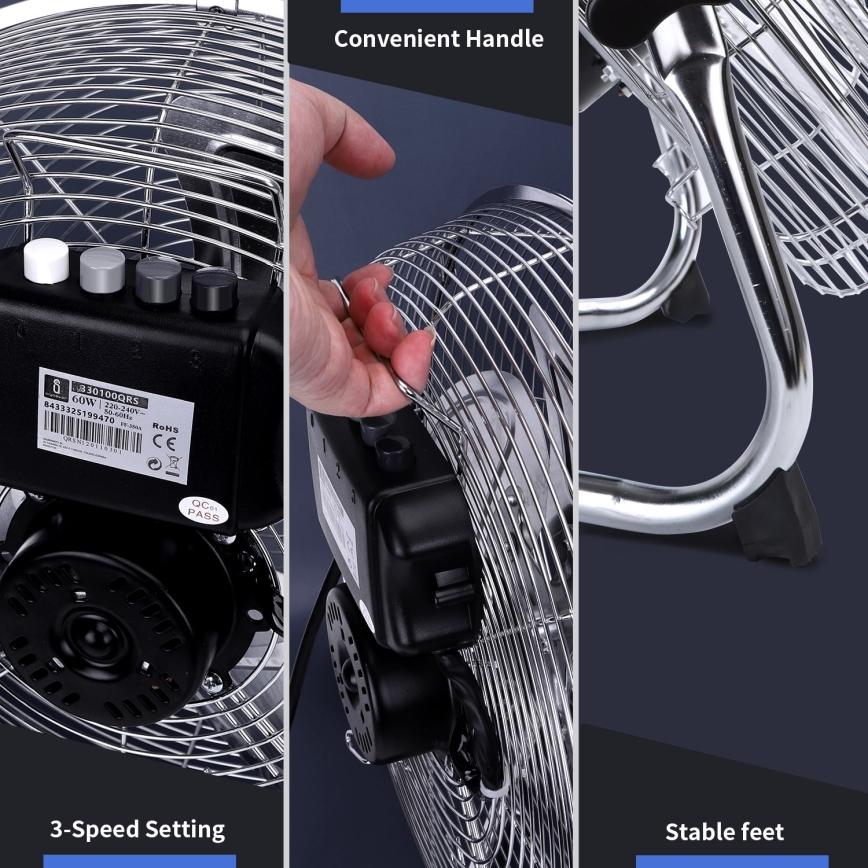 Aigostar - Podni ventilator 60W/230V 44,5 cm sjajni hrom