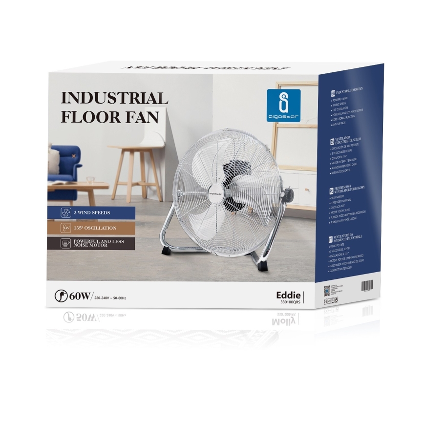 Aigostar - Podni ventilator 60W/230V 44,5 cm sjajni hrom