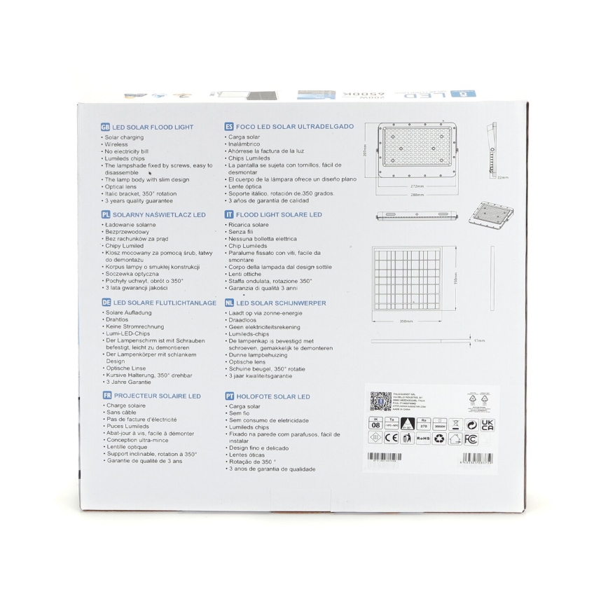 Aigostar - LED prigušiva solarni reflektor LED/200W/3,2V IP65 20000 mAh + daljinski upravljač