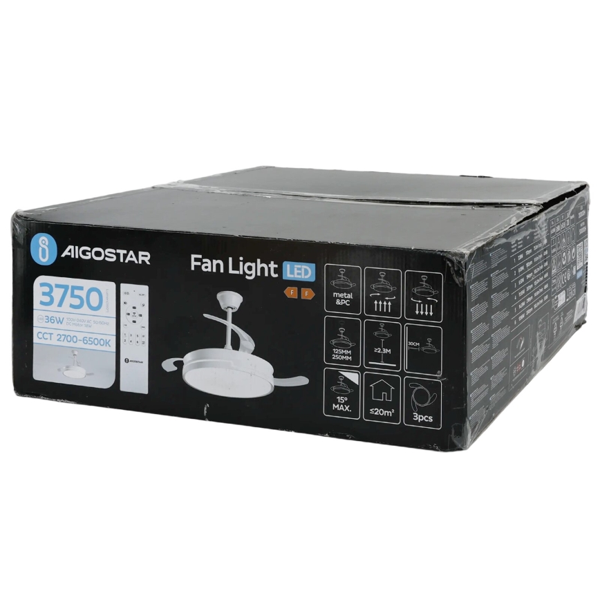 Aigostar - LED prigušiva stropni ventilator sa LED/36W/230V, 2700–6500K, prečnik 107 cm + daljinski upravljač, bela