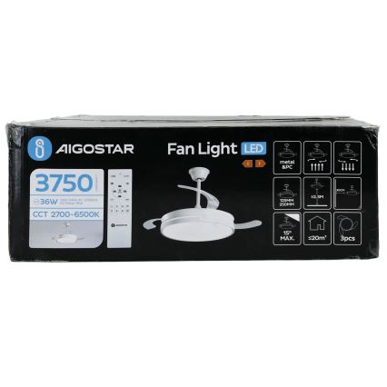 Aigostar - LED prigušiva stropni ventilator sa LED/36W/230V, 2700–6500K, prečnik 107 cm + daljinski upravljač, bela