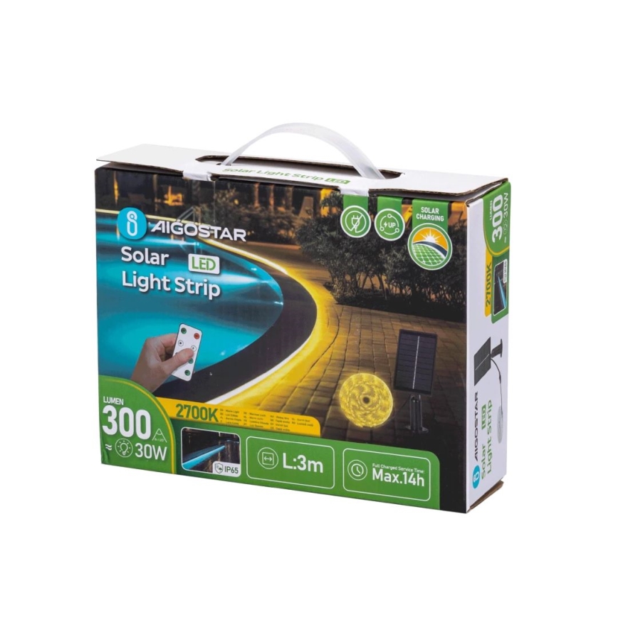 Aigostar - prigušiva solarna LED traka LED/1,6W/3,2V 3 m 2700K IP65 1800 mAh + daljinski upravljač