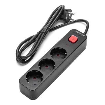 Aigostar - Produžni kabl sa prekidačem, 3 utičnice, Tip F, 1,5m, SCHUKO, crna