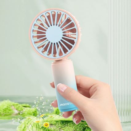 Aigostar - Punjivi džepni ventilator 3W/5V 500 mAh USB ružičasta/plava