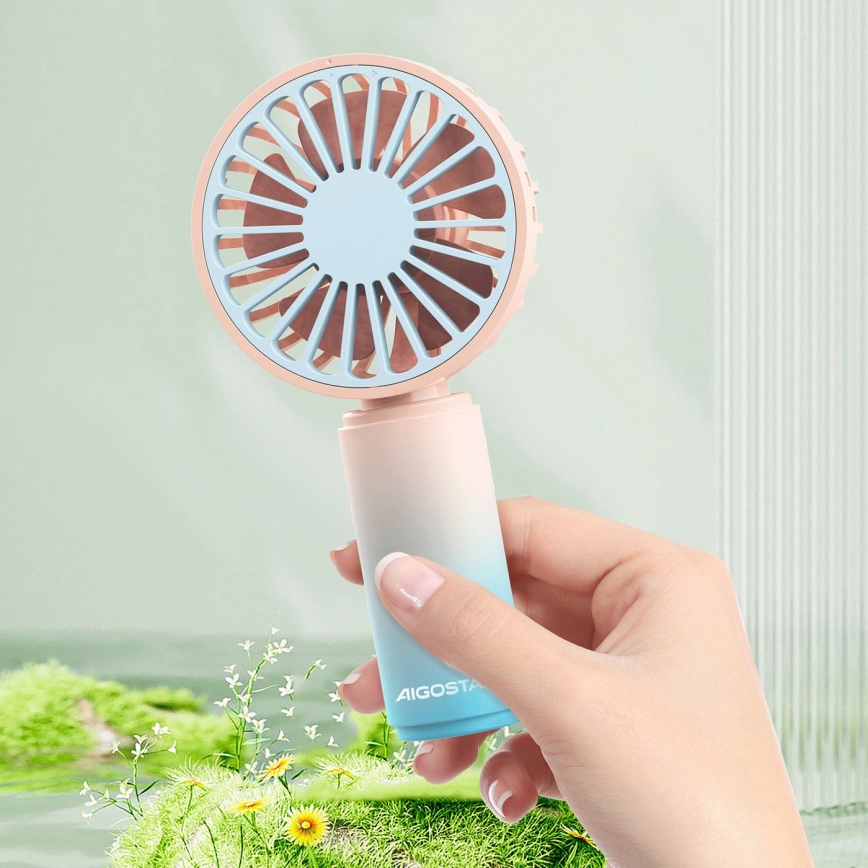Aigostar - Punjivi džepni ventilator 3W/5V 500 mAh USB ružičasta/plava