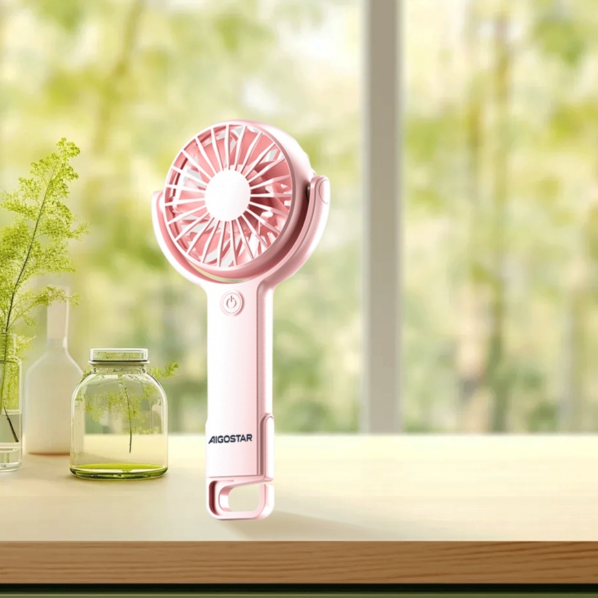 Aigostar - Punjivi džepni ventilator 4,5W/3,7V 1200mAh USB ružičasta