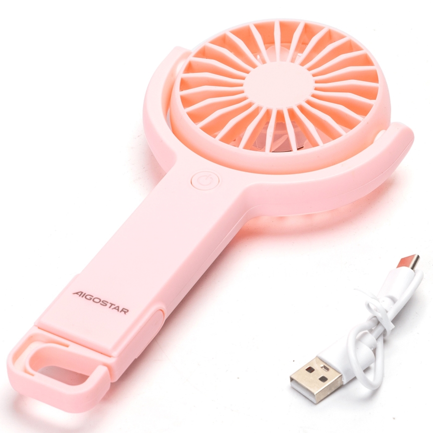 Aigostar - Punjivi džepni ventilator 4,5W/3,7V 1200mAh USB ružičasta