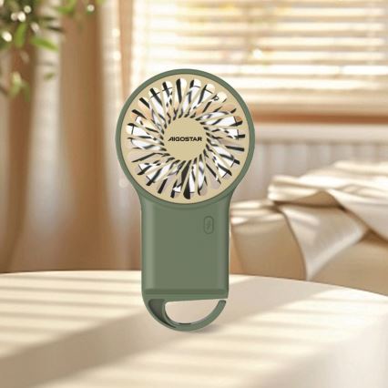 Aigostar - Punjivi džepni ventilator 4W/5V 500 mAh USB, zelene boje