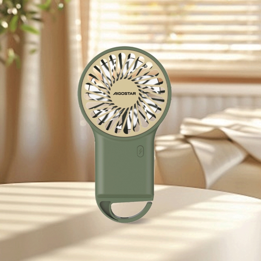 Aigostar - Punjivi džepni ventilator 4W/5V 500 mAh USB, zelene boje