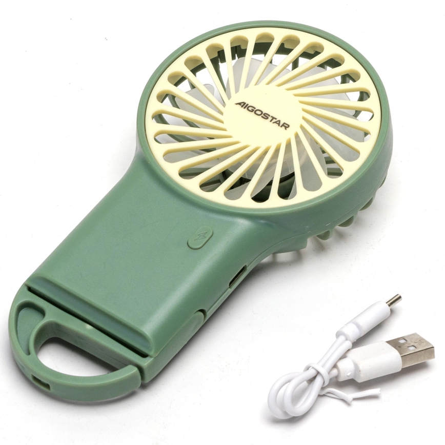 Aigostar - Punjivi džepni ventilator 4W/5V 500 mAh USB, zelene boje