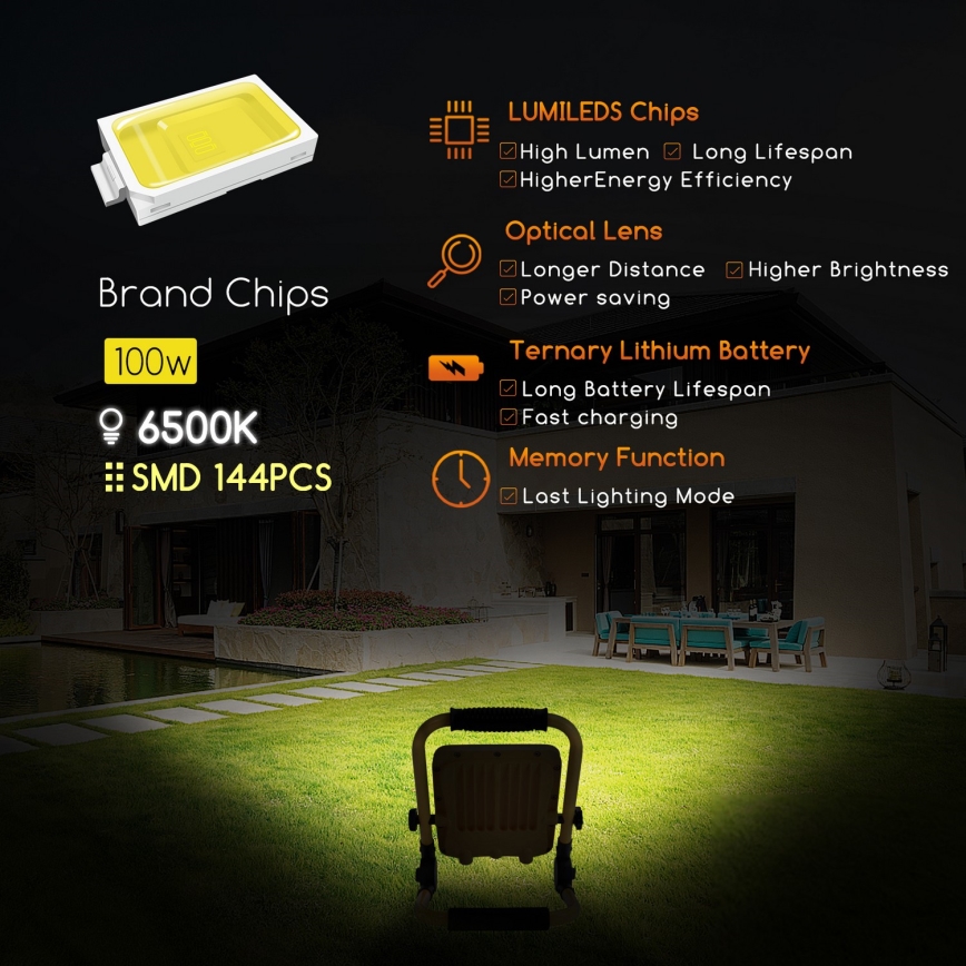 Aigostar - Punjivi LED reflektor sa prigušiva funkcijom LED/100W/5V 6500K IP65 15000 mAh