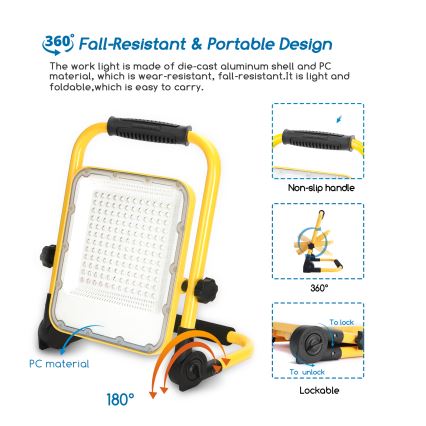 Aigostar - Punjivi LED reflektor sa prigušiva funkcijom LED/100W/5V 6500K IP65 15000 mAh